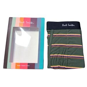 Paul Smith XXL Boxer Briefs Long Trunk Organic Cotton Olive Green Striped New‎